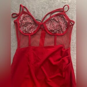 Elegant Red Embellished Women's Dress